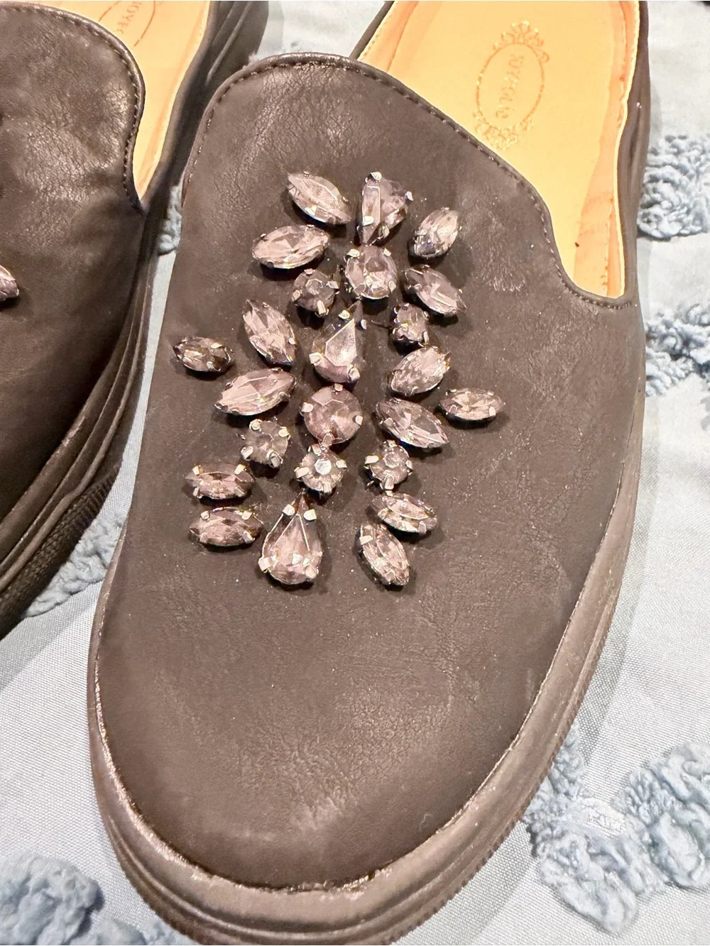Joyfolie Black Jeweled Slip-On Mules